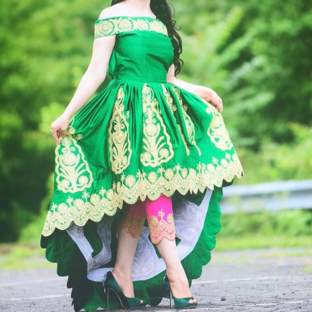 Green Afghani dress for henna or nekiha